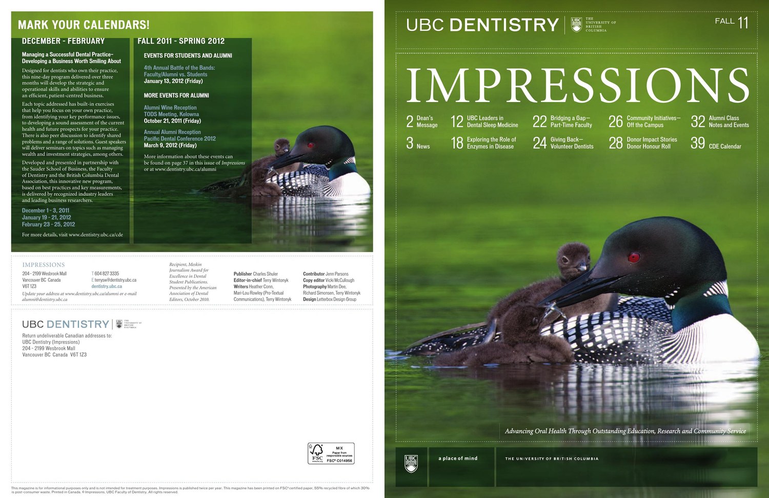 Cover of UBC Dentistry Impressions Fall 2011