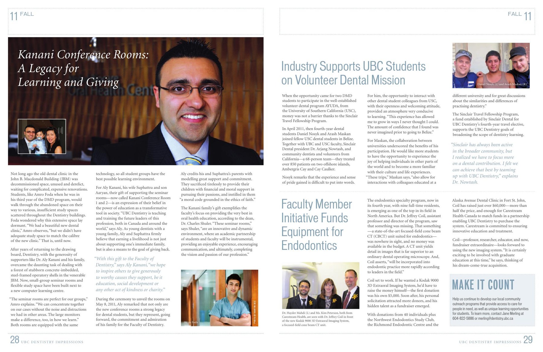 UBC Dentistry Impressions Fall 2011 pages featuring the Kanani Conference Rooms